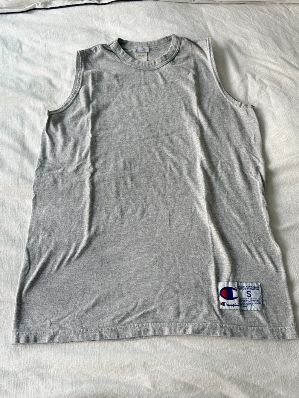 Champion Light Heather Gray Tank with Embroidered Logo Patch